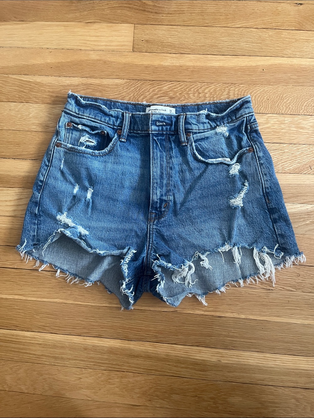 Abercrombie & Fitch Distressed Frayed Hem Blue Denim Shorts